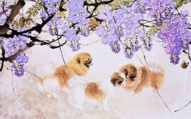 Chinese Lovely Little Pets Liang Xuan Signed Original Water Colour Painting