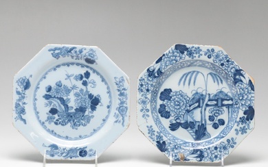Chinese Style English or Irish Delft Hexagonal Plates, 18th Century