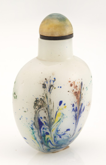 Chinese White and Multi-Colored Glass Snuff Bottle