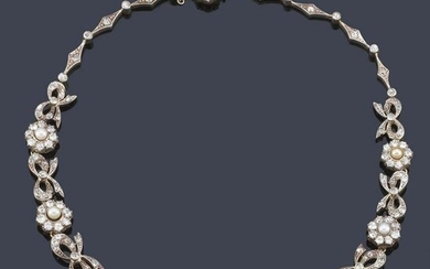 Choker with Antique-cut diamonds and pearls, sig. XIX.