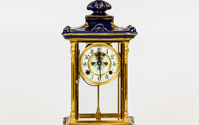 Cobalt and Gilt Limoges Mantel Clock