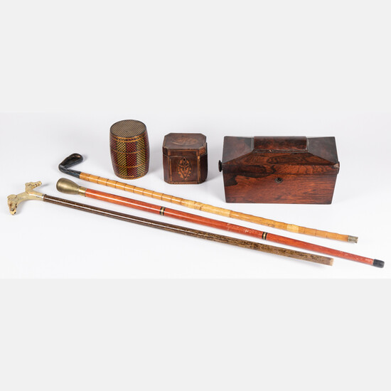 Collection of English Decorative Items, Including a Regency Rosewood Tea Caddy