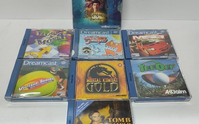 Collection of Sega Dreamcast games including Shenmue double-disc, Mortal...