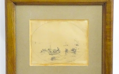 Consalvo Carelli (1818-1900), Italian School, Pencil drawing, Pescatori fishermen at The Bay of
