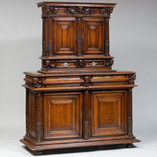 Continental Baroque Style Carved Walnut Two-Part