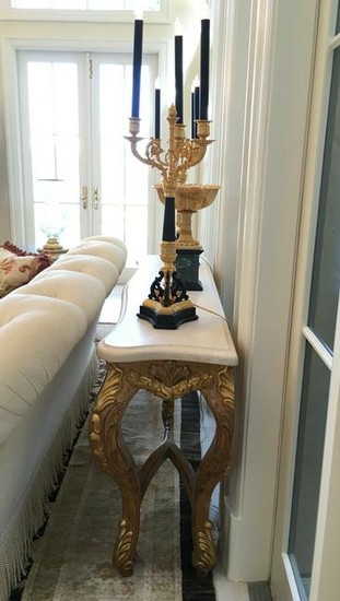 Continental Marble Top Giltwood Console Table