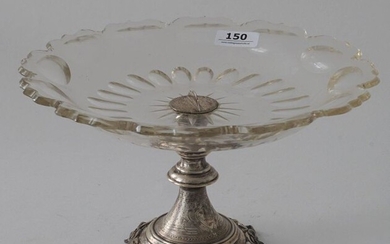 Crystal with Dutch silver tazza, second amount, h. 14 cm, diam. 23 cm, chips, appr. 160 grams
