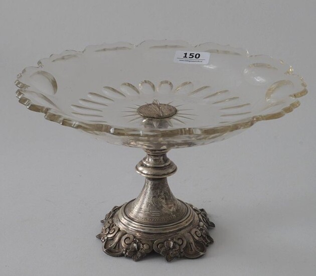 Crystal with Dutch silver tazza, second amount, h. 14 cm, diam. 23 cm, chips, appr. 160 grams