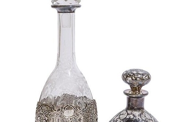 Cut Glass & Silver Overlay Perfume & Cologne Bottle