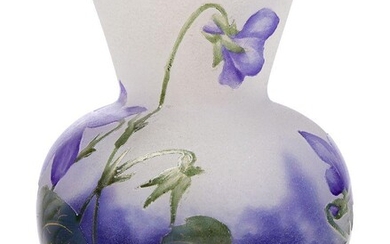 Daum, a miniature vase enamelled with violets c.1910, signed in...