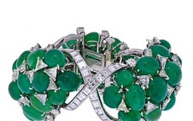 David Webb Platinum Green Emerald And Diamond Flexible Bracelet