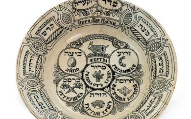 Decorated Passover Seder Bowl – With Hebrew and Russian Inscriptions – Polonne, Bilotyn, or Kamenny-Brod, Russian Empire, 19th Century