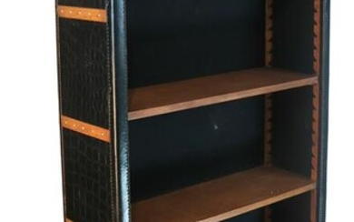 Decorator Bookcase Black Leather, Brass, Oak