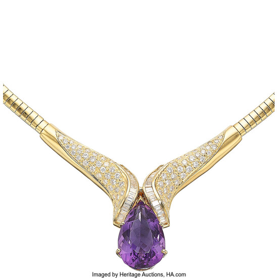 Diamond, Amethyst, Gold Necklace Stones: Full, baguette, and tapered...