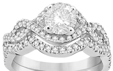 Diamond Infinity Halo Engagement Ring and Band Set 14K White Gold 1.60ctw