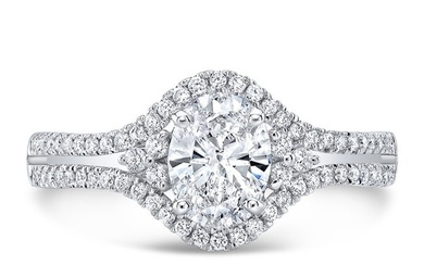 Diamond Oval Engagement Ring With Prong-set Contoured Edges In 14k White Gold