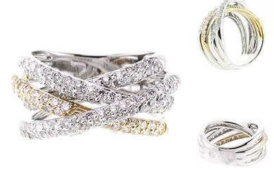 Diamond Pave Multi-row Criss Cross Ring In 18k White And Yellow Gold