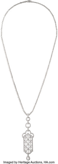 Diamond, White Gold Pendant-Necklace The pendant-enhancer features full-cut...