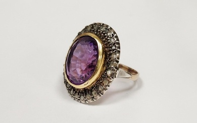Diamond and amethyst stone dress ring set large oval cut ame...