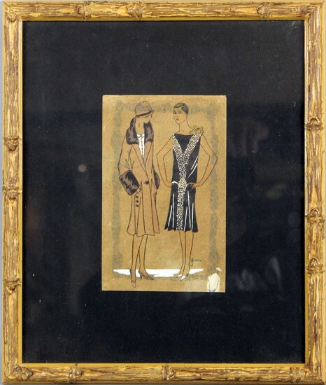 Donne in costume, tecnica mista su carta 18,5x11,5cm, firmato, entro cornice.