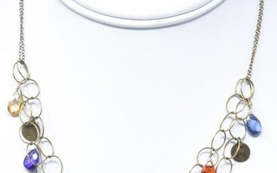 Double Strand Necklace w Citrine Garnet & Amethyst