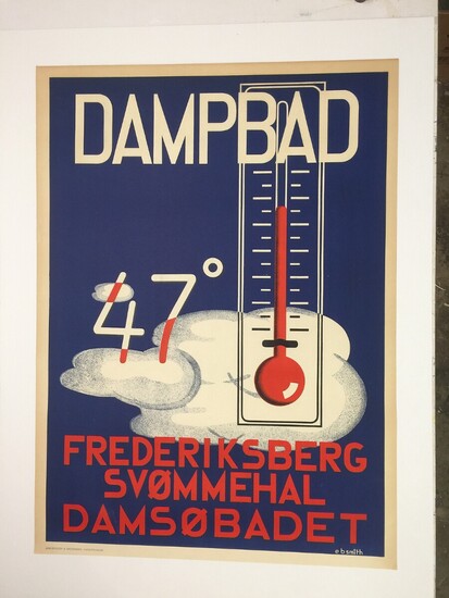 E. B. Smith: “Dampbad i Frederiksberg Svømmehal”. Signed in the print E B Smith. Litograph in colours. Sheet size 85×62 cm. Unframed.