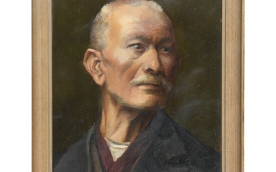 ÉCOLE FRANCAISE fin XIXè début XXè. « Portrait d’un asiatique ». Huile sur papier marouflée...
