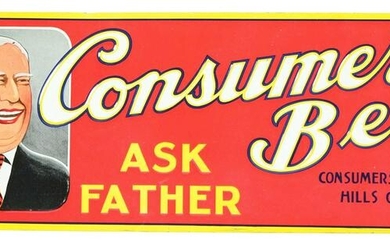 EMBOSSED TIN CONSUMER'S BEER SIGN.