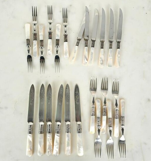 ENGLISH MOTHER-OF-PEARL HANDLED FLATWARE GROUPING