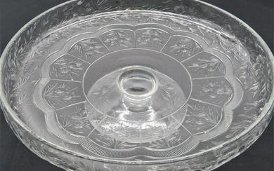 Early Etched Glass Footed Centerpiece Bowl