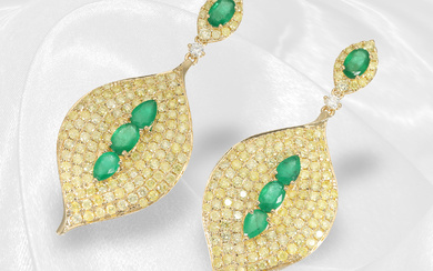 Earrings: exclusive diamond/emerald earrings, like new, approx. 7ct
