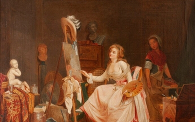 Ecole FRANCAISE dans le goût du XVIIIe siècle L’atelier du peintre (Vigée Lebrun ?) Toile...