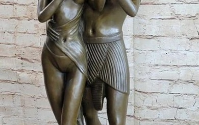 Egyptian Royal Couple Akhenaten and Nefertiti Original Bronze Statue - 30" x 12"