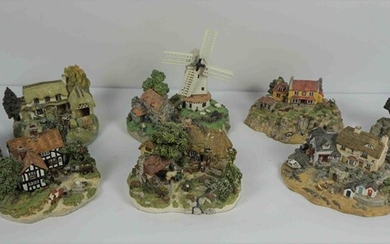 Eight Danbury Mint House Models by Jane Hart, To include "School Days" "The Village Smithy" "The