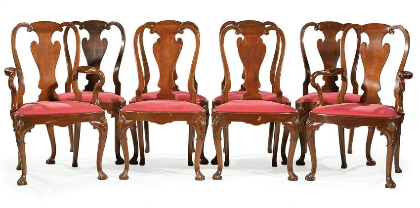 Eight Queen Anne-Style Mahogany Dining Chairs