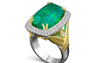 Emerald Platinum and Diamond Ring