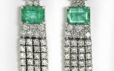 Emerald, diamond and platinum ear pendants