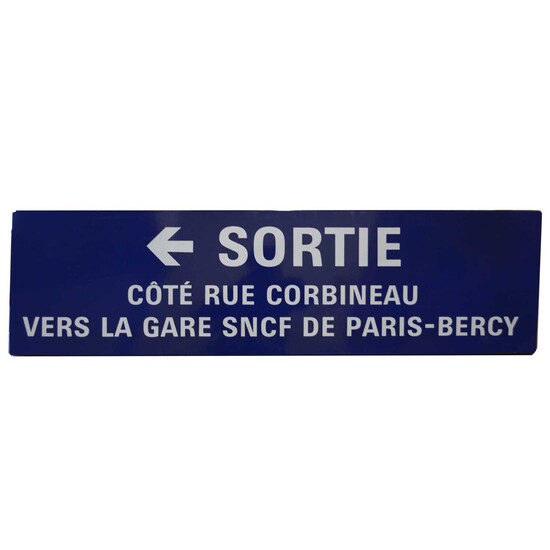 Enamel French sign 'Sortie Cote Rue Corbineau Vers La Gare SNCF de Paris-Bercy'
