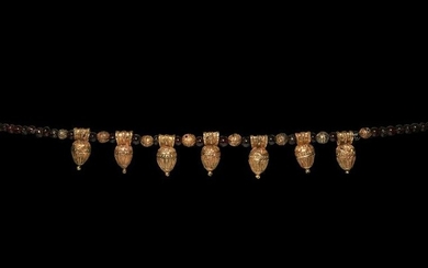 Etruscan Garnet and Gilt Silver Pendant Necklace