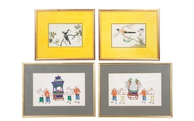 FOUR CHINESE RICE PAPER PAINTINGS