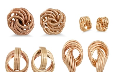 FOUR PAIRS OF KNOT EARRINGS, various sizes, 14ct & 9ct gold