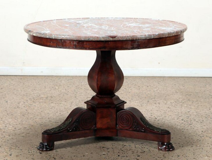 FRENCH EMPIRE STYLE 19TH C MARBLE TOP CENTER TABLE