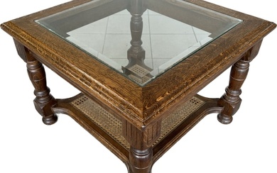 FRENCH GLASS AND CANED COFFEE TABLE
