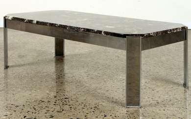 FRENCH POLISHED CHROME COFFEE TABLE MARBLE TOP