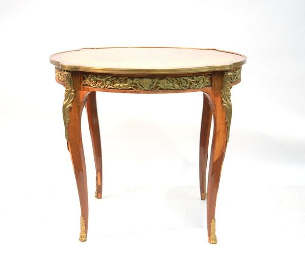 FRENCH STYLE INLAID FOYER TABLE WITH BRONZE