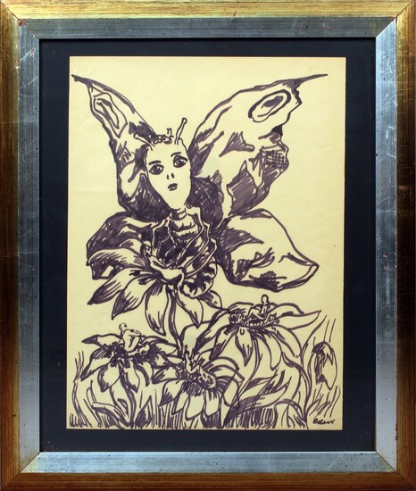 Farfalla, tecnica mista su carta 49x40 cm, entro cornice., Carlo Levi (Torino, 1902 - Roma, 1975)