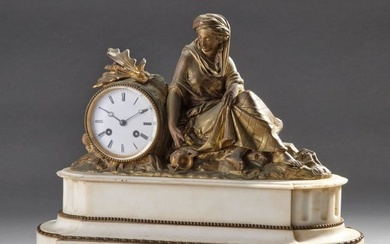 Figural Neoclassical Alabaster Mantle Clock