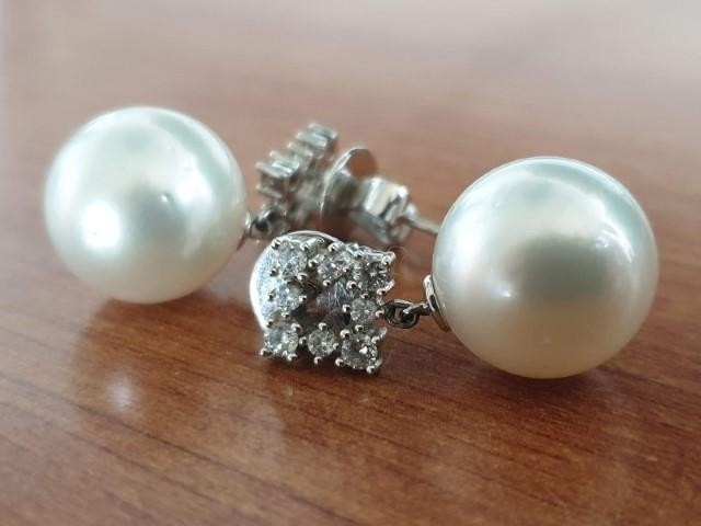 Fine Cultured Pearl and Diamond Drop Earrings