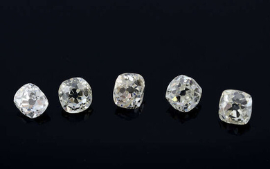 Five old mine-cut diamonds, weighing 2.13cts total.