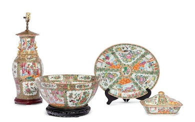 Four Chinese Export Rose Medallion Wares